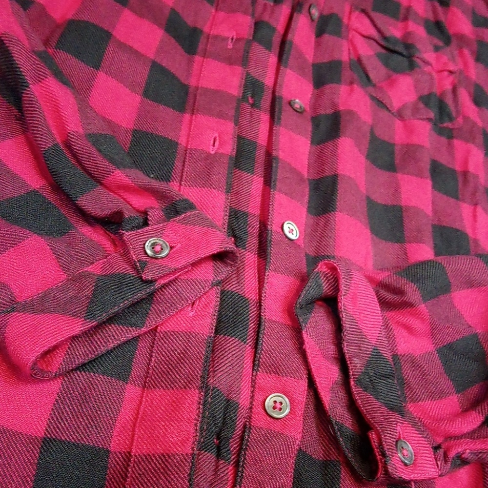 Intro Pink And Gray Flannel Tunic Button Down Top - image 3